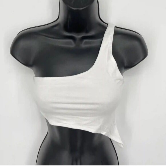 Naked Wardrobe White Smooth Side Asymmetrical Crop Top NWT Sz M NW-T2619 - Picture 11 of 11